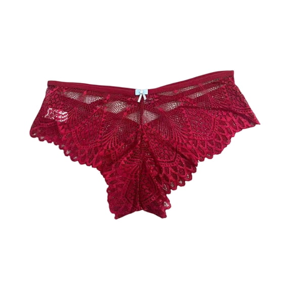 WULMLEO Women Lace Underwear Sexy Cheeky Panties Criss Cross Back Bikini Undies Lingerie Panties Red M