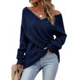 thumbnail image 1 of WULMLEO Women Off Shoulder Wrap Ribbed Knit Sweaters Long Sleeve Loose Cross Front Pullover Tops Navy S, 1 of 6