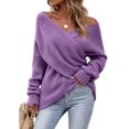 thumbnail image 1 of WULMLEO Women Off Shoulder Wrap Ribbed Knit Sweaters Long Sleeve Loose Cross Front Pullover Tops Purple M, 1 of 6