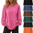 thumbnail image 1 of WULMLEO Women Retro Vintage Wash Sweatshirts Long Sleeve Crewneck Tops Oversized Loose Curved Hem Soft Lightweight Fall Daily Wear Tees Hot Pink M, 1 of 8