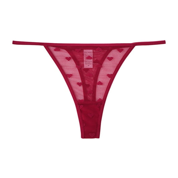 WULMLEO Women Sheer Mesh Thong Lace Hollow Low Rise Lightweight Fit Slim Silhouette Intimate Lingerie Red S