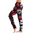 thumbnail image 1 of WULMLEO Women Soft Halloween Gothic Loungewear Jogger Pants, Skull Rose Floral Print, Adjustable Drawstring Elastic Waist Cuffed Ankle Casual Sleep Pajama Trousers Red S, 1 of 5