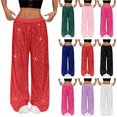 thumbnail image 1 of WULMLEO Women Sparkly Sequin Wide Leg Pants Shiny Elastic Low Rise Drawstring Palazzo Pant Glitter Baggy Party Long Trouser Red S, 1 of 7