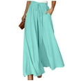 thumbnail image 1 of WULMLEO Women Summer Beach Vacation Pants High Waisted Wide Leg Pants Printed Loose Flowy Casual Palazzo Lounge Trousers Cyan S, 1 of 6