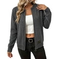 thumbnail image 1 of WULMLEO Women Zip Up Knit Cardigan, Long Sleeve Stand Collar Sweater Jacket with Pockets Soft Lightweight Loose Fit Casual Outerwear Gray L, 1 of 5