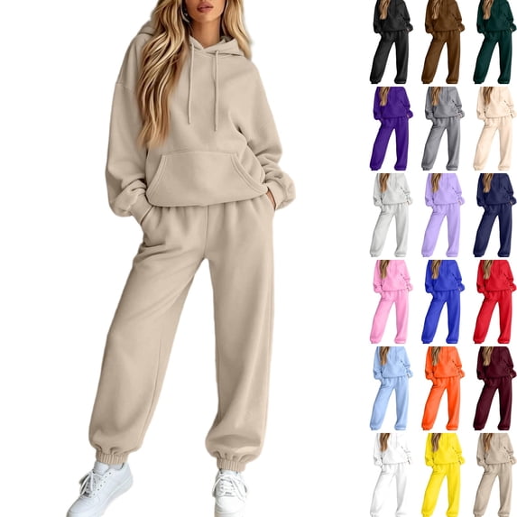 WULMLEO Women's 2 Piece Sets Matching Hooded Hoodies and Wide Leg Sweatpants Stretch Two Piece Set Casual Loungewear Business Sweatsuit Outfits Camel S