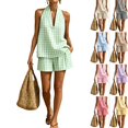 thumbnail image 1 of WULMLEO Women's 2 Piece Sets Outfits Plaid Sleeveless V Neck Tank Top Shorts Sets Casual Loose Fit Summer Beach Vacation Set Green L, 1 of 7