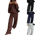 thumbnail image 1 of WULMLEO Women's 2 Piece Sets Polka Dots One Shoulder Loose Sweatshirt and Wide Leg Sweatpants Outfits 2026 Casual Trendy Suit Outfits Coffee S, 1 of 4