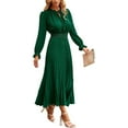 thumbnail image 1 of WULMLEO Women's 2025 Spring Fall Midi Dress Casual Long Sleeve V Neck Dot Pleated A Line Flowy Dresses Dark Green 2XL, 1 of 4