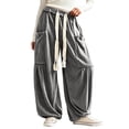thumbnail image 1 of WULMLEO Women's Baggy Boho Harem Pants Drawstring Waist Wide Leg Sweatpants Casual Trousers Joggers with Pockets Gray XL, 1 of 7