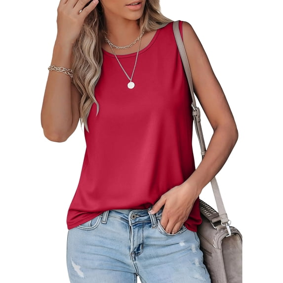 WULMLEO Women's Basic Sleeveless Tank Top Round Neck Cami Lightweight Layering Piece for Summer Outfits Loungewear Beach Activities Wine S
