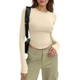 thumbnail image 1 of WULMLEO Women's Casual Basic Crop Tops Slim Fit Long Sleeve Crew Neck Solid Color Fall Pullover Shirts Tight Tee Beige L, 1 of 5