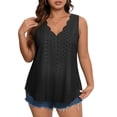 thumbnail image 1 of WULMLEO Women's Casual Eyelet Top Scalloped V-Neck Sleeveless Lightweight Summer Blouse Black XL, 1 of 4