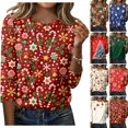 thumbnail image 1 of WULMLEO Women's Casual Plus Size Holiday Tops For Women Christmas Tree Printed Tees Crew Neck 3/4 Sleeve Shirts Red 2XL, 1 of 8