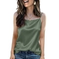 thumbnail image 1 of WULMLEO Women's Casual Satin Cami Top Spaghetti Strap Tank Top Soft Silky Top for Summer Layering Night Out Green XL, 1 of 3