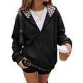 thumbnail image 1 of WULMLEO Women's Casual Solid Zip Up Hoodies Long Sleeve Sweatshirts Leopard Hooded Sweatshirt Tops Black S, 1 of 3