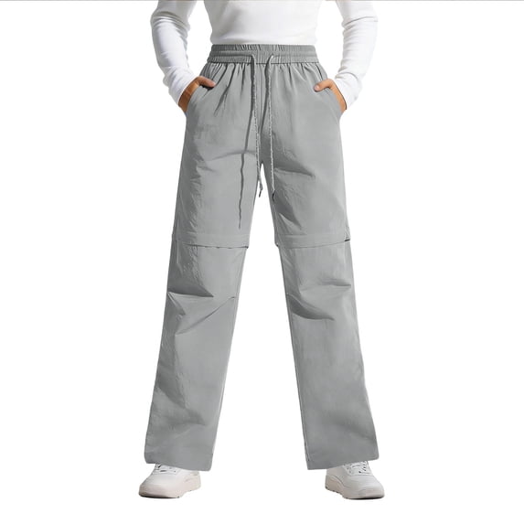 WULMLEO Women's Convertible Hiking Pants Zip Off Waterproof Drawstring Tousers Quick Dry High Waistes Hiking Pants with Pockets for Outdoors Gray XL