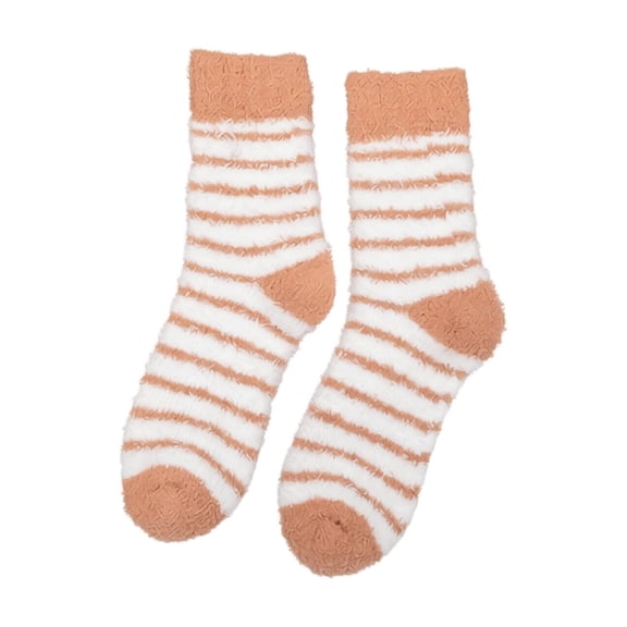 WULMLEO Women's Coral Fleece Fuzzy Socks, Warm Cozy Striped Crew Socks for Fall Winter Indoor, Available in Multiple Styles A One Size