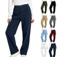 thumbnail image 1 of WULMLEO Women's Corduroy Straight Leg Pants Elastic Back Waist Button Zip Fly Loose Casual Trousers with Pockets Navy 2XL, 1 of 8
