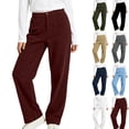 thumbnail image 1 of WULMLEO Women's Corduroy Straight Leg Pants Elastic Back Waist Button Zip Fly Loose Casual Trousers with Pockets Wine S, 1 of 7