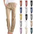 thumbnail image 1 of WULMLEO Women's Cotton Linen Pants,Summer Casual Loose Lightweight Straight Leg Pant with Pockets Khaki S, 1 of 7