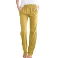 thumbnail image 1 of WULMLEO Women's Cotton Linen Pants,Summer Casual Loose Lightweight Straight Leg Pant with Pockets Yellow M, 1 of 6