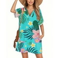thumbnail image 1 of WULMLEO Women's Cover Up Short Sleeve Bathing Suit Floral Dress V Neck Beach Coverup Dress with Pockets Cyan 2XL, 1 of 5