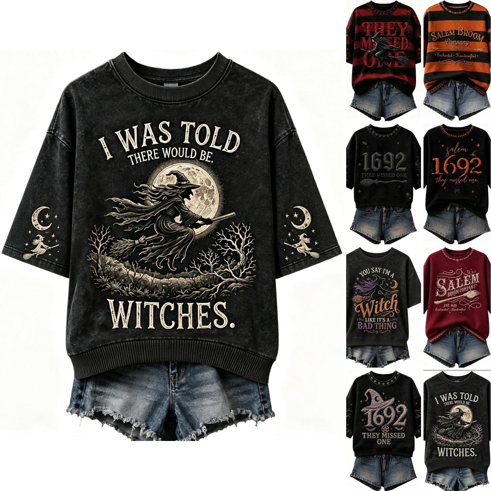 Pattern Beauty Merch WULMLEO Women's Crew Neck Short Sleeve Halloween Tees Spooky Witch ...