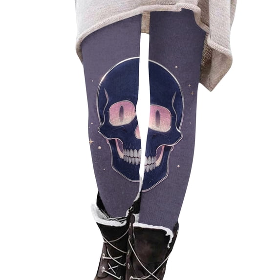 WULMLEO Women's Digital Skull Printted Ankle Elastic Tights Legging Pink S