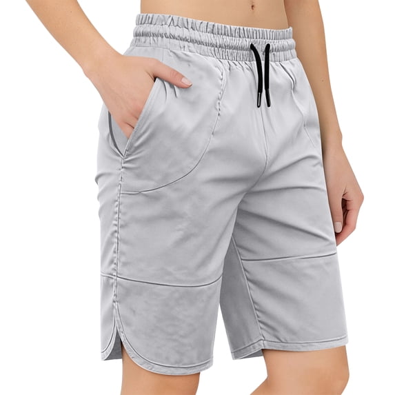 WULMLEO Women's Drawstring Hiking Shorts 8" Quick Dry Lightweight Athletic Shorts with Pockets Outdoor Golf Active Cloth Light Gray L
