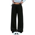 thumbnail image 1 of WULMLEO Women’s Elastic Gathered High Waist Wide Leg Sweatpants, No Drawstring Loose Full Length Straight Palazzo Casual Lounge Athletic Trousers Black S, 1 of 4