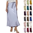 thumbnail image 1 of WULMLEO Women's Elegant Satin Skirts High Waisted Flared Casual Work Office Fishtail Midi Skirt Purple Pink L, 1 of 5