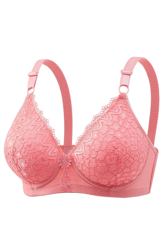 Women's Full Coverage Lace Support Bra, Wireless Non-Padded Comfort Bra with Adjustable Straps Watermelon Red 38