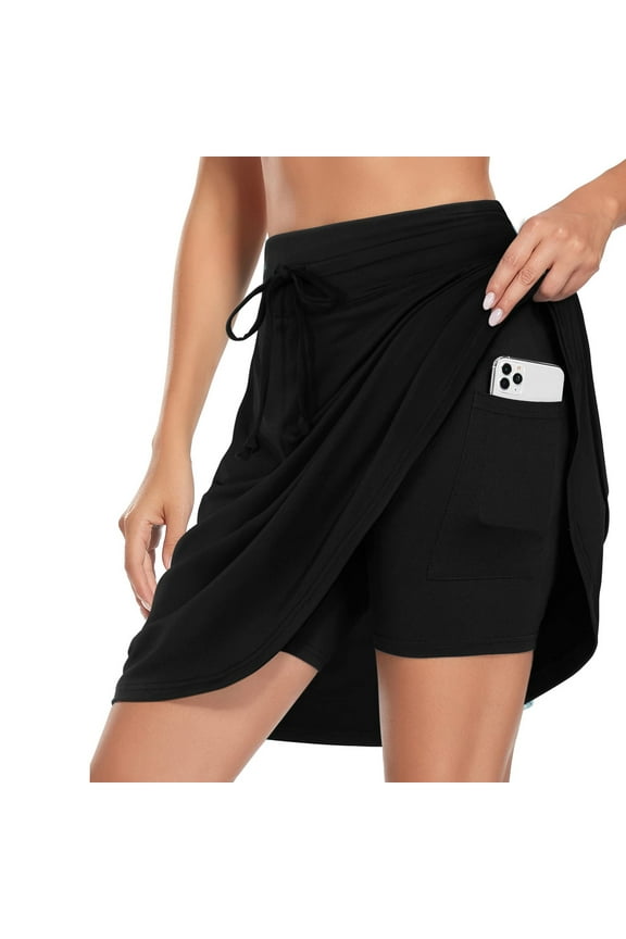 Women's Golf Skirt 20" Knee Length Skorts Skirts Drawstring Waist Tennis Skirts with Pockets Black L