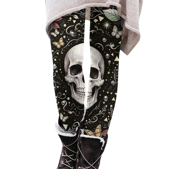 WULMLEO Women's Halloween Leggings 3D Skeleton Yoga Legging Pants Graphic Stretch Costume Tight Trousers Dark Gray 2XL