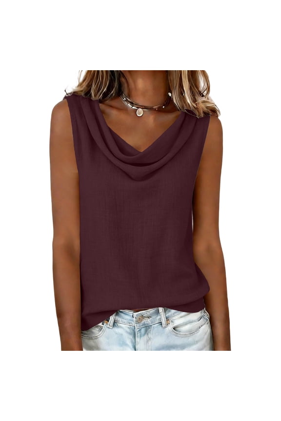 Women's Lightweight Linen Cowl Neck Sleeveless Top – Breathable & Comfortable Summer Tank in Multiple Colors Deep Red L