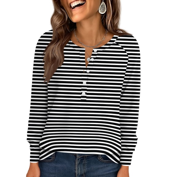 WULMLEO Women's Long Sleeve Shirts 2025 Fall Fashion Dressy Casual Tops Trendy Henley Blouses Cute Work Outfits Clothes Black XL