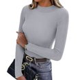 thumbnail image 1 of WULMLEO Women's Long Sleeve Shirts for Women Mock Turtle Neck Ribbed Slim Fit Fall Winter Thermal Underwear Tops Gray One Size, 1 of 6