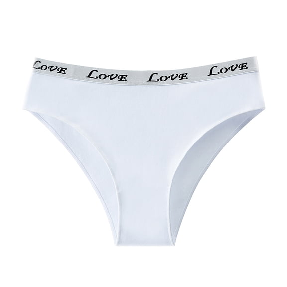 WULMLEO Women's Low Rise Thong Bikini Underwear Cotton Sexy Panties with Love Print Waistband White M