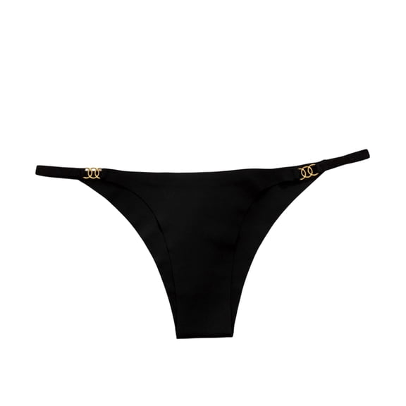 WULMLEO Women's Metallic Thong Bikini Bottom Low Rise Cheeky Swim Bottoms Beachwear Black XL