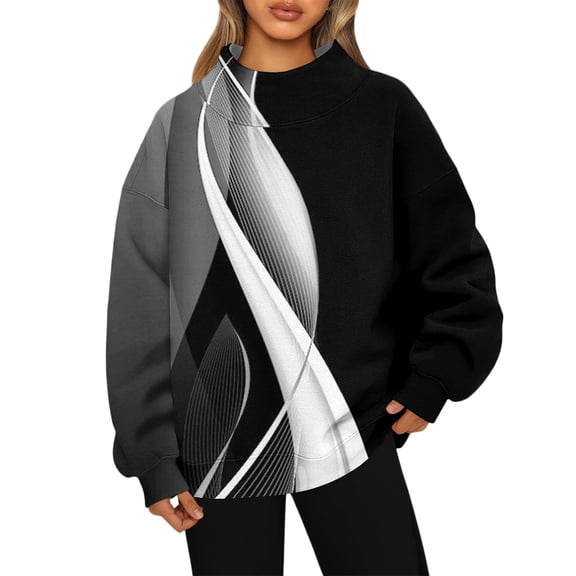 WULMLEO Women's Mock Neck Sweatshirts,Long Sleeve Pullover Casual Cozy Warm Plain Tops,2025 Spring Fall Oversized Clothing Black S