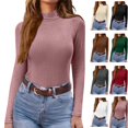 Knit Ribbed Purple Top WULMLEO Women's Mock Turtleneck Long Sleeve Shirts Ribbed Knit Thermal ...