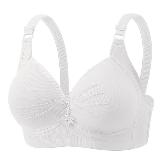 WULMLEO Women's Newintops Plus Size Push Up Bra Wireless Shaping Support Floral Comfort Breathable Adjustable Everyday Bras White 50