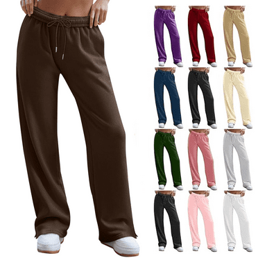 WULMLEO Women's Pants, Drawstring Elastic Waist Sweatpants Tall Plus Size Comfy Wide Straight Leg Pajama Casual Loose Fit Workout Mujer Lounge Wear Brown 2XL