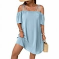 thumbnail image 1 of WULMLEO Women's Plus Size Dresses Off Shoulder Short Sleeve Short Dresses Causal Loose Tunic Summer Dress Light Blue 3XL, 1 of 5