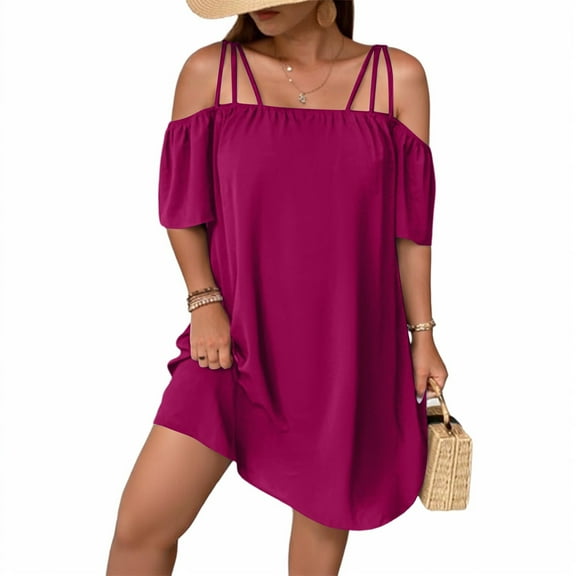 WULMLEO Women's Plus Size Dresses Off Shoulder Short Sleeve Short Dresses Causal Loose Tunic Summer Dress Purple 5XL