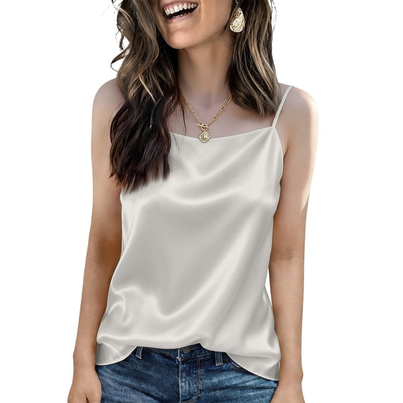 WULMLEO Women's Satin Spaghetti Strap Cami Top Soft Silky Casual Tank Top for Summer Layering Night Out Champagne M