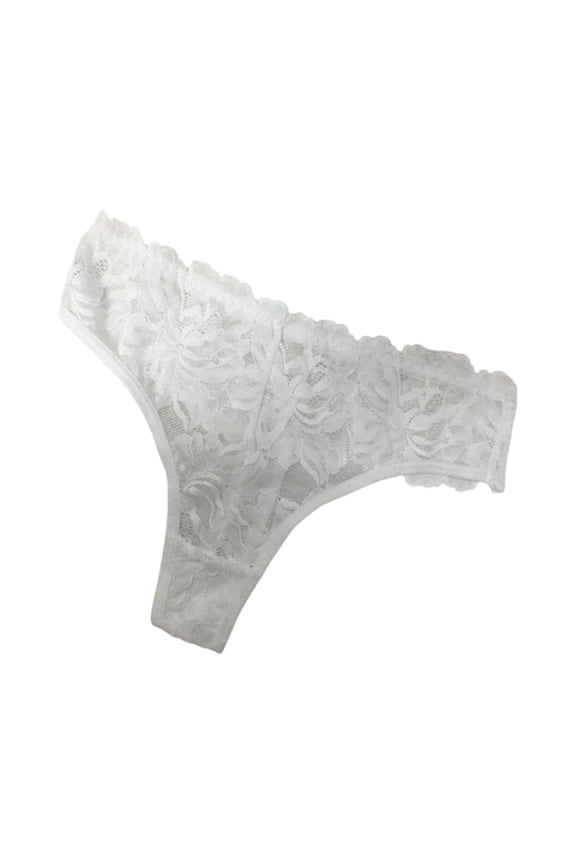 Women's Sexy Lace Thongs V Cheeky Underwear See Through Panties White L