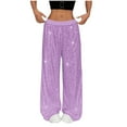 thumbnail image 1 of WULMLEO Women's Shiny Sequin Wide Leg Pants Elastic Waist Sparkly Baggy Pants Light Purple S, 1 of 6