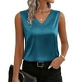 thumbnail image 1 of WULMLEO Women's Silk Satin Tank Tops V Neck Casual Camisoles Sleeveless Business Work Blouses Dressy Summer Shirts Blue M, 1 of 6